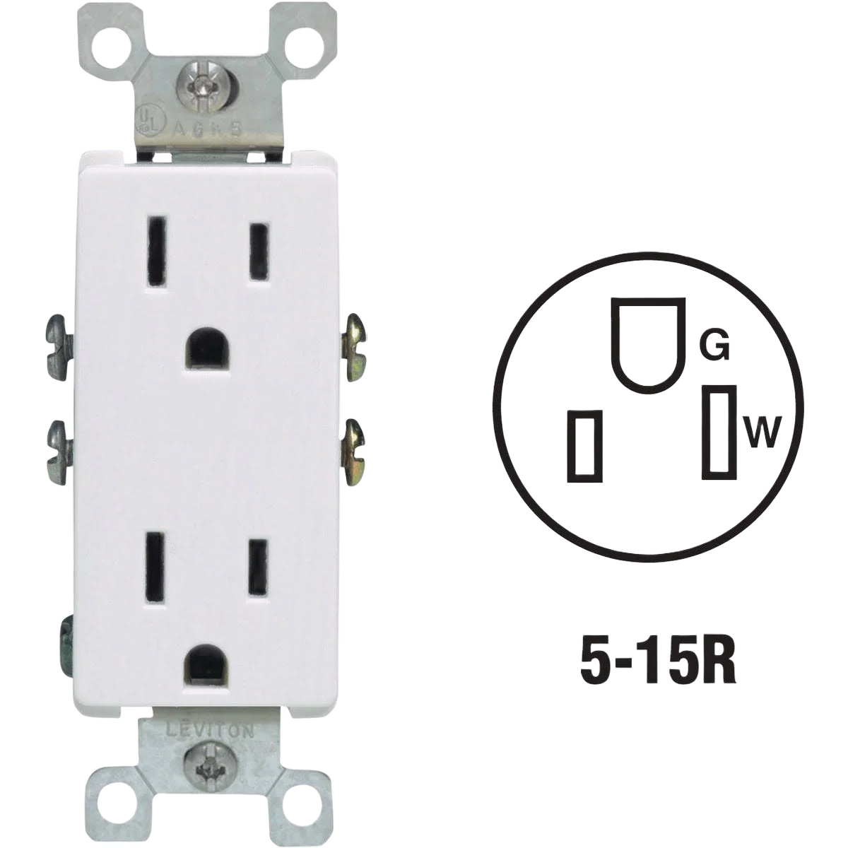 Selected Leviton Decora 15 Amp White Residential Grade Duplex Outlet Detailed