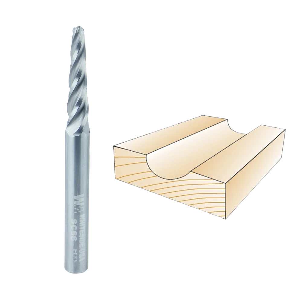High-Quality Whiteside Conical Tapered CNC Router Bit 1 16 in. D x 1 32 in. R Clean