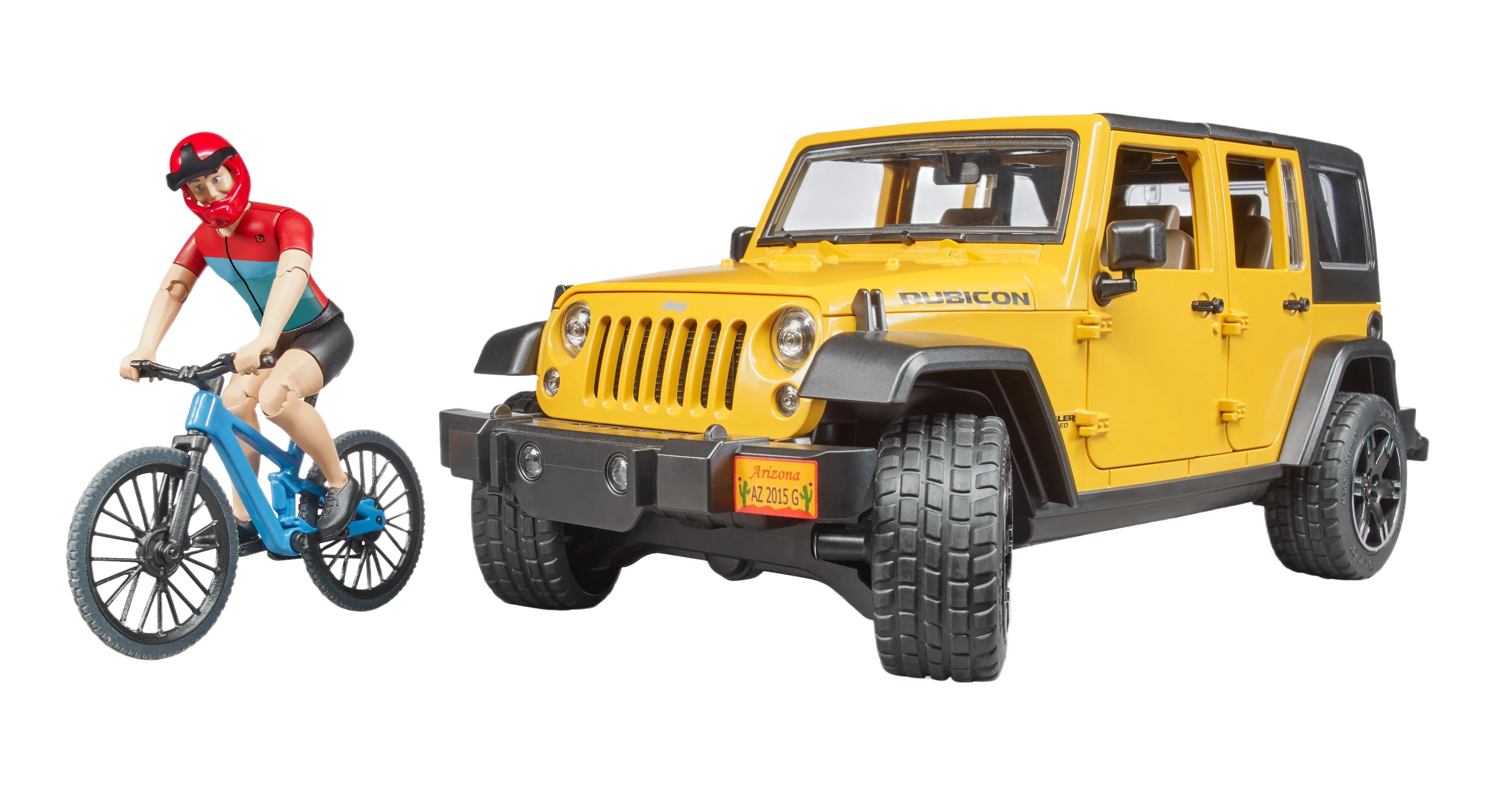 Sophisticated Bruder Jeep Wrangler Rubicon Unlimited w Bike and Cyclist Pure