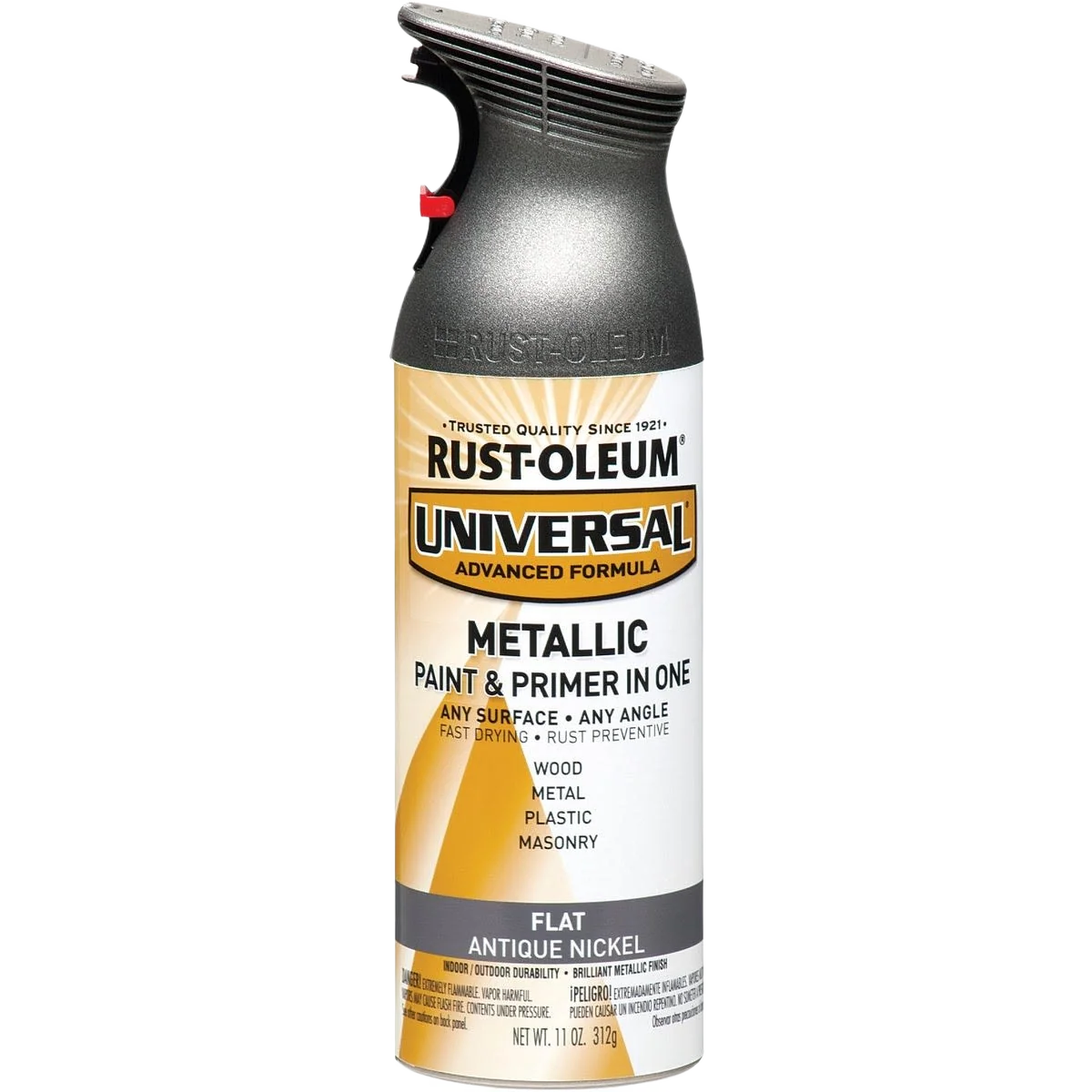 Reusable Rust-Oleum Universal Flat Antique Nickel Metallic Primer Paint Spray 11 oz. Excellent