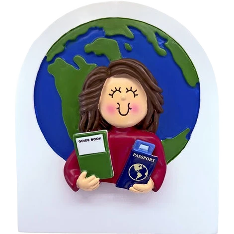Exclusive Ornament Central Personalized Brunette Female Traveler Ornament Luxury