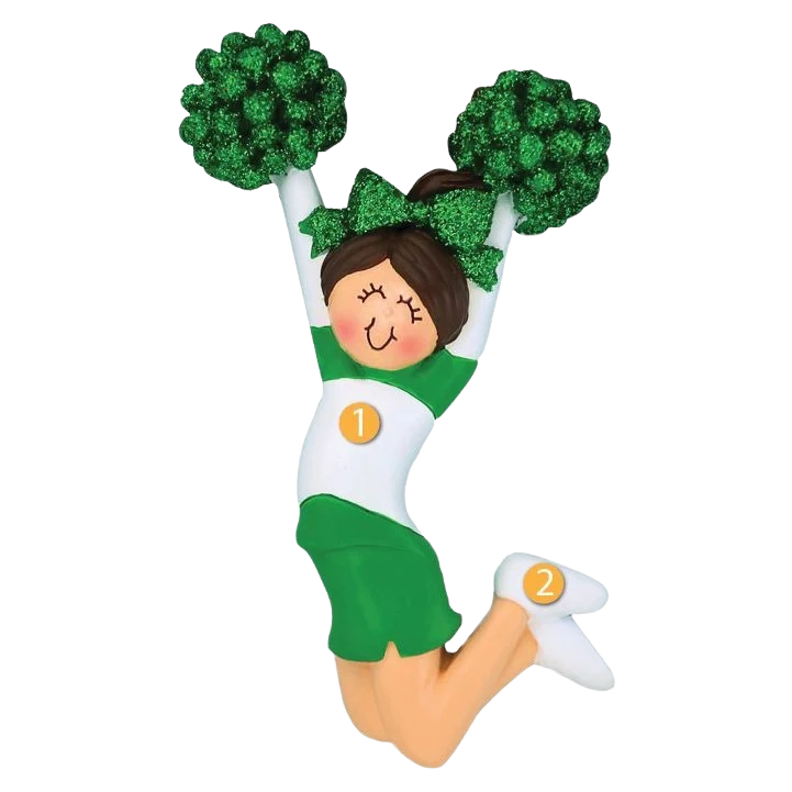 Trendy Ornament Central Personalized Brunette Female Cheerleader In Green Ornament Carefully Designed