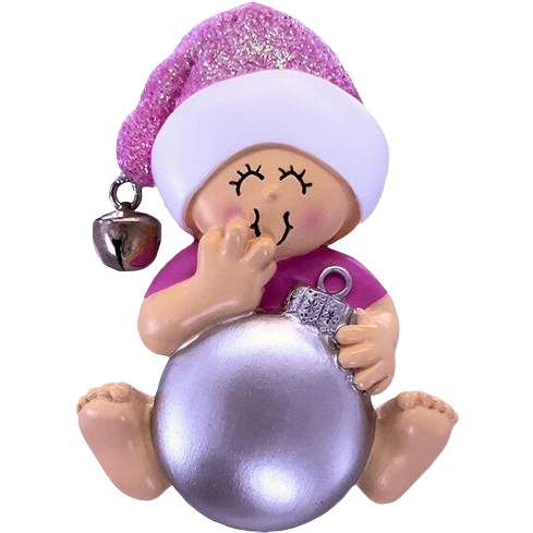 Modern Ornament Central Personalized Pink Baby with Bulb Ornament Elite
