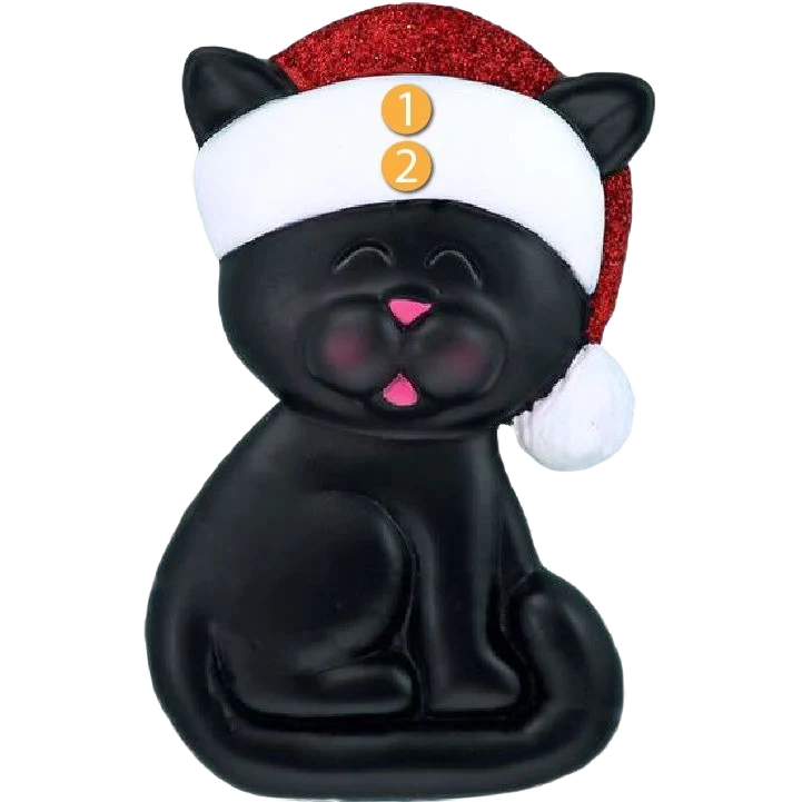 Smooth Ornament Central Personalized Black Cat with Santa Hat Ornament Stylish