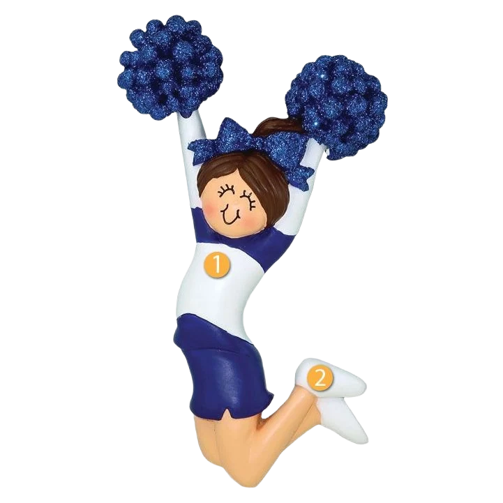 Reusable Ornament Central Personalized Brunette Female Cheerleader In Blue Ornament Fast