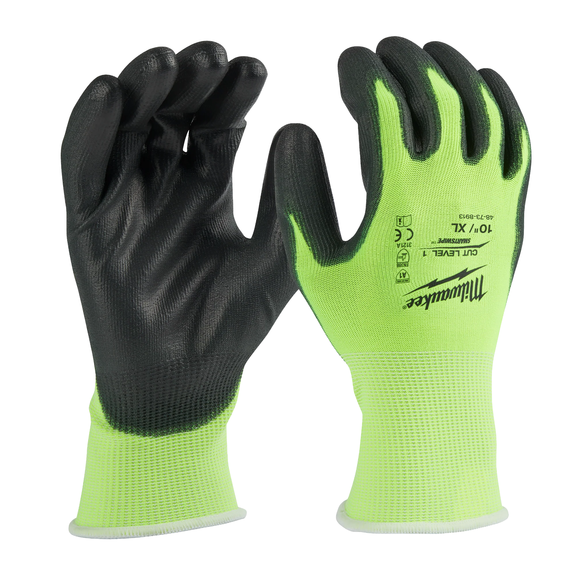 Smooth Milwaukee High Visibility Cut Level 1 Polyurethane Dipped Gloves – XL Original