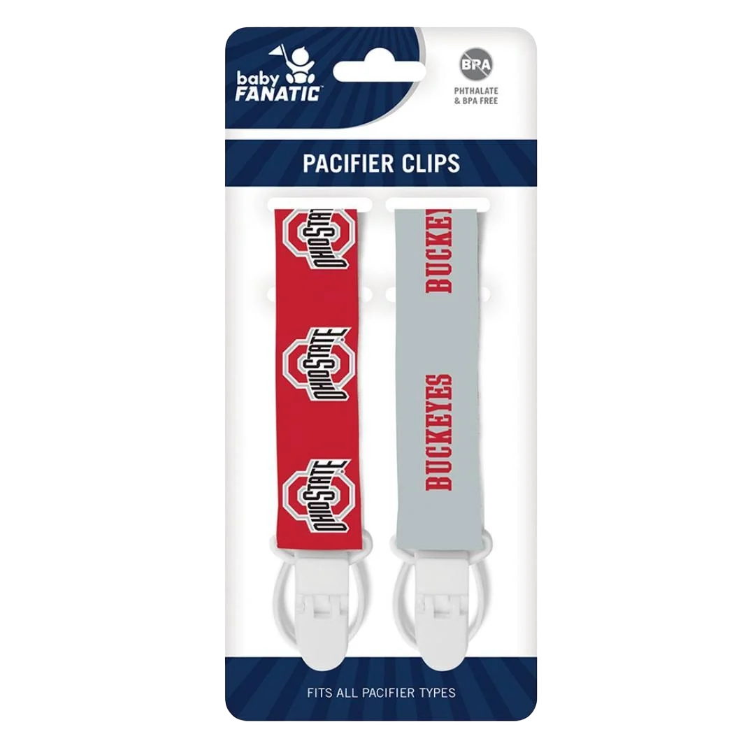 Fashionable Baby Fanatic NCAA Ohio State Pacifier Clips 2-Pack Natural