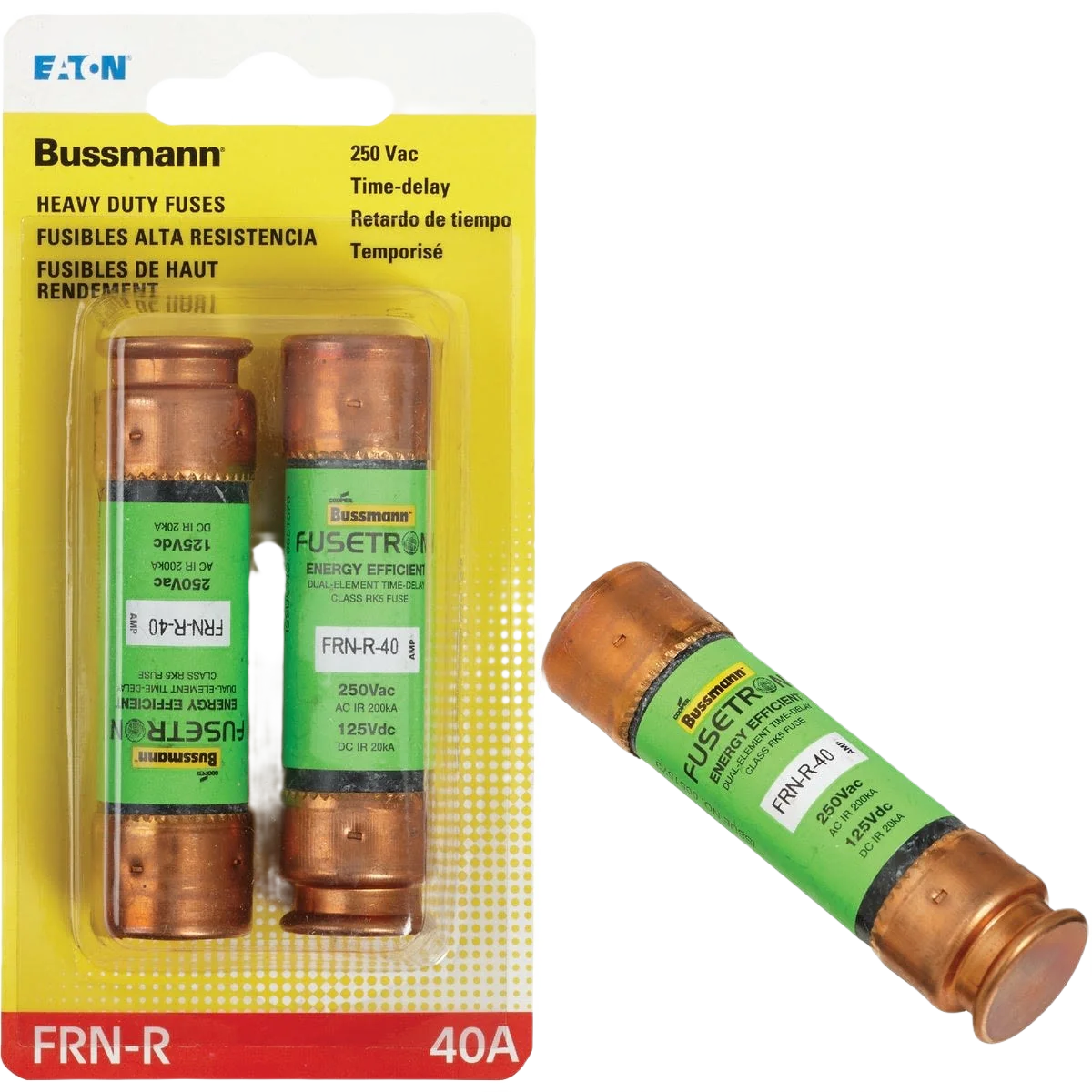 Flexible Bussmann Fuses 40A FRN-R Cartridge Fuse 2-Pack Solid