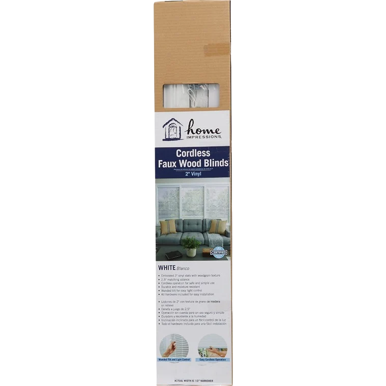 First-Class Home Impressions White Faux Wood Cordless Blind 36 x 64 x 2 Refined
