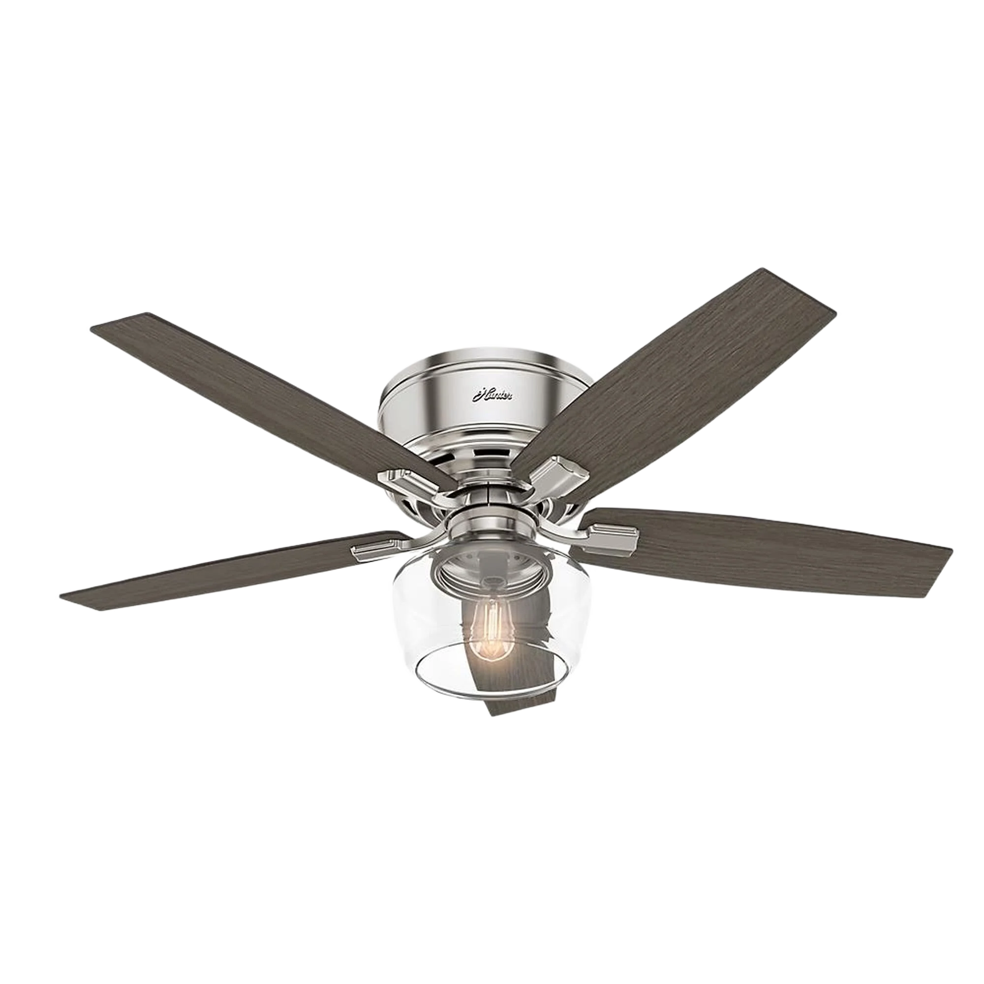 Premium Material Hunter Bennett Low Profile Brushed Nickel Ceiling Fan with Light 52 in. Dependable