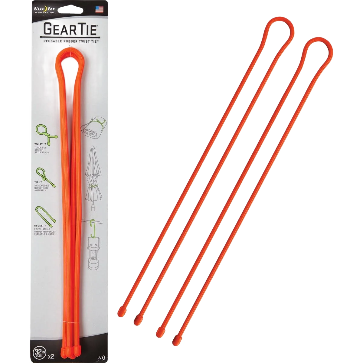 Effective Nite Ize Gear Tie 2-Pack 32 in. Reusable Rubber Twist Tie Bright Orange Classic