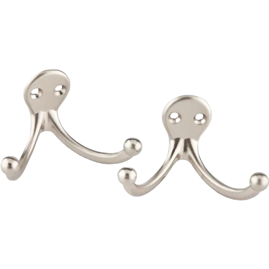 Fast National Hardware Satin Nickel Double Clothes Hook 2-Pack Original