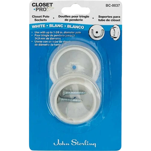 Healthy John Sterling Closet-Pro White 1-1 4 in. Plastic Closet Rod Socket 2-Pack Quality