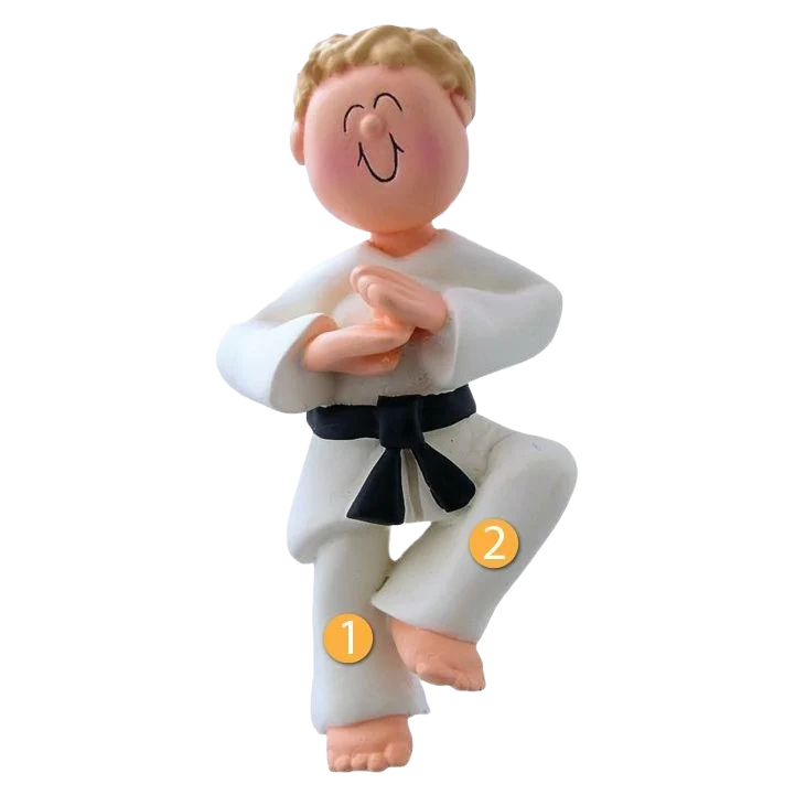 Responsible Ornament Central Personalized Blonde Male Karate Ornament Eco-Friendly