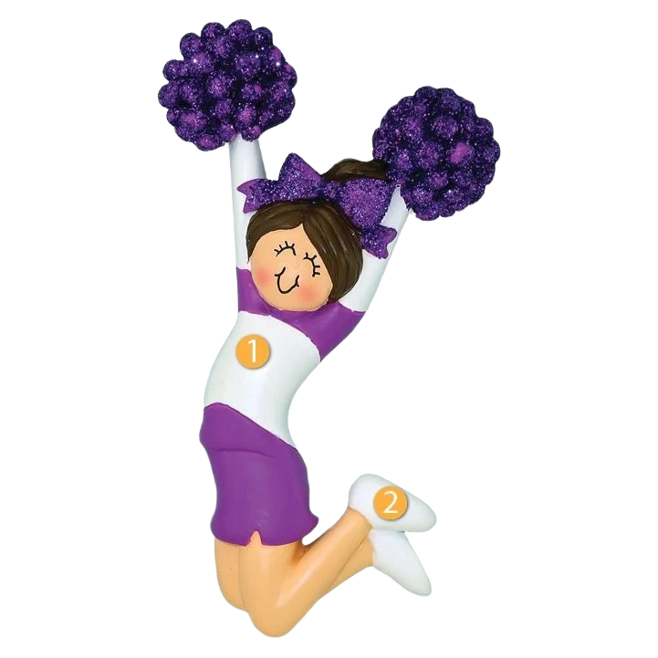 Functional Ornament Central Personalized Brunette Female Cheerleader In Purple Ornament Verified