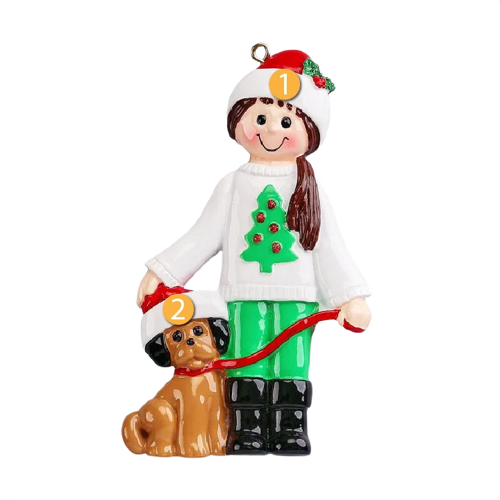 Specialty Rudolph Me Personalized Girl with Dog Ornament Enhanced
