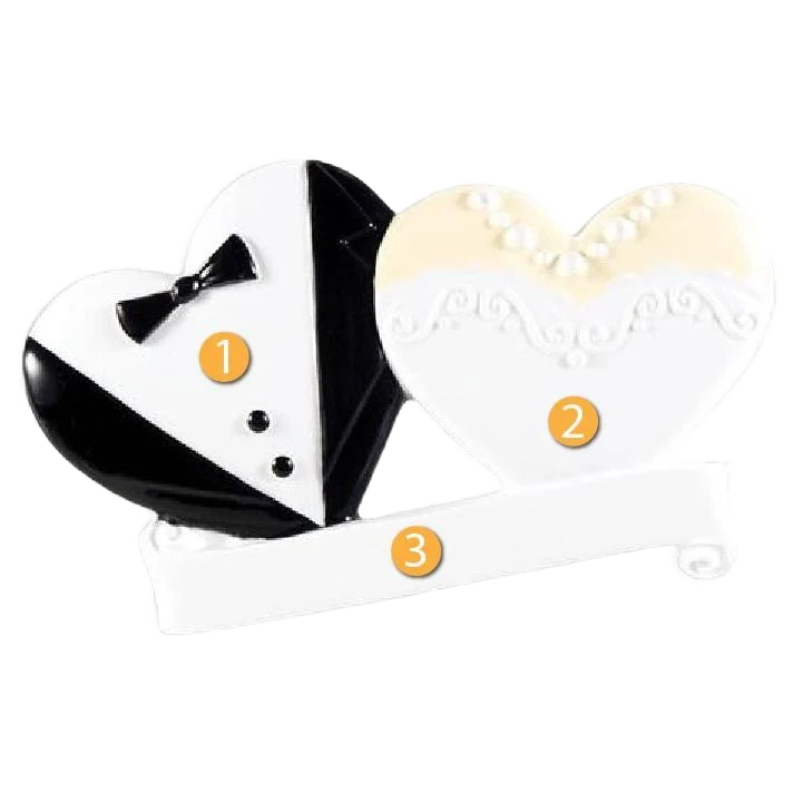 Traditional PolarX Personalized Bride Groom Heart Ornament Fine Crafted
