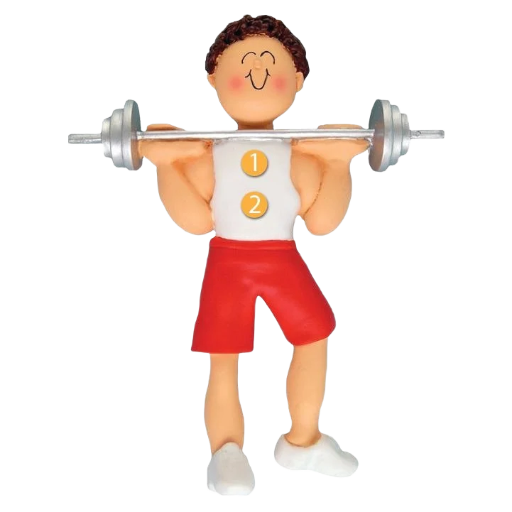 Powerful Ornament Central Personalized Brunette Male Weightlifter Ornament Relaxed