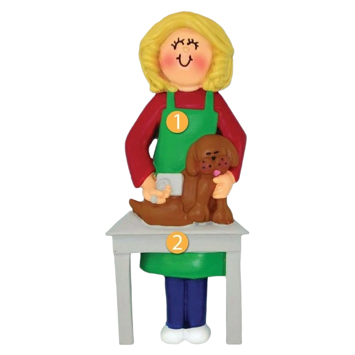 Official Ornament Central Personalized Blonde Female Dog Groomer Ornament Versatile