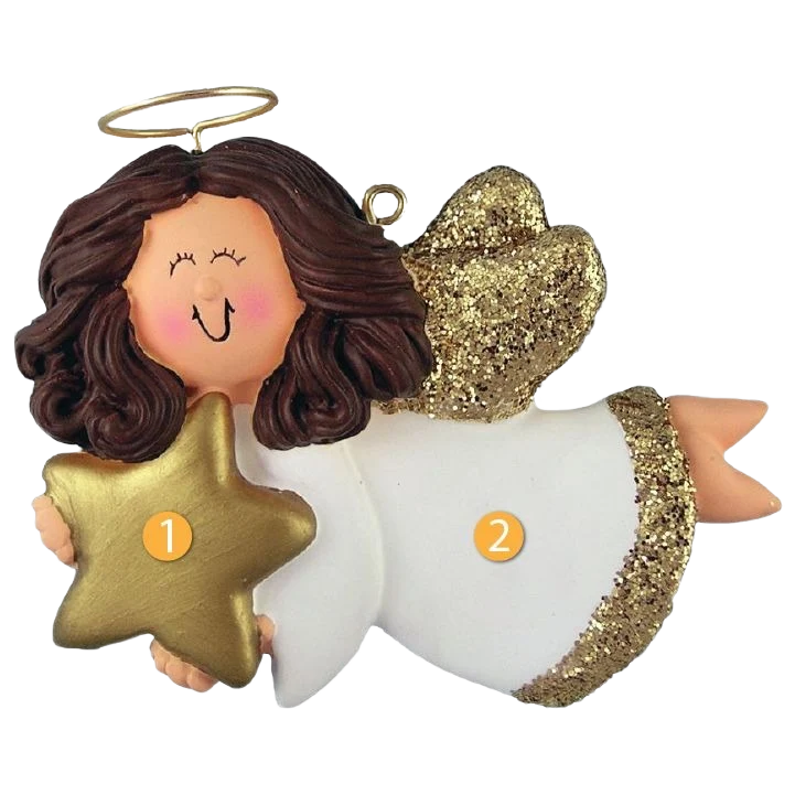 Traditional Ornament Central Personalized Brunette Female Angel with Star Ornament Elegant