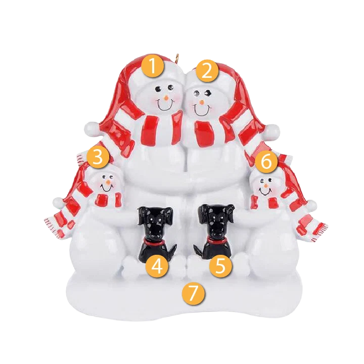 Innovative Rudolph Me Personalized Snow Family of 4 with 2 Black Dogs Ornament Elegant