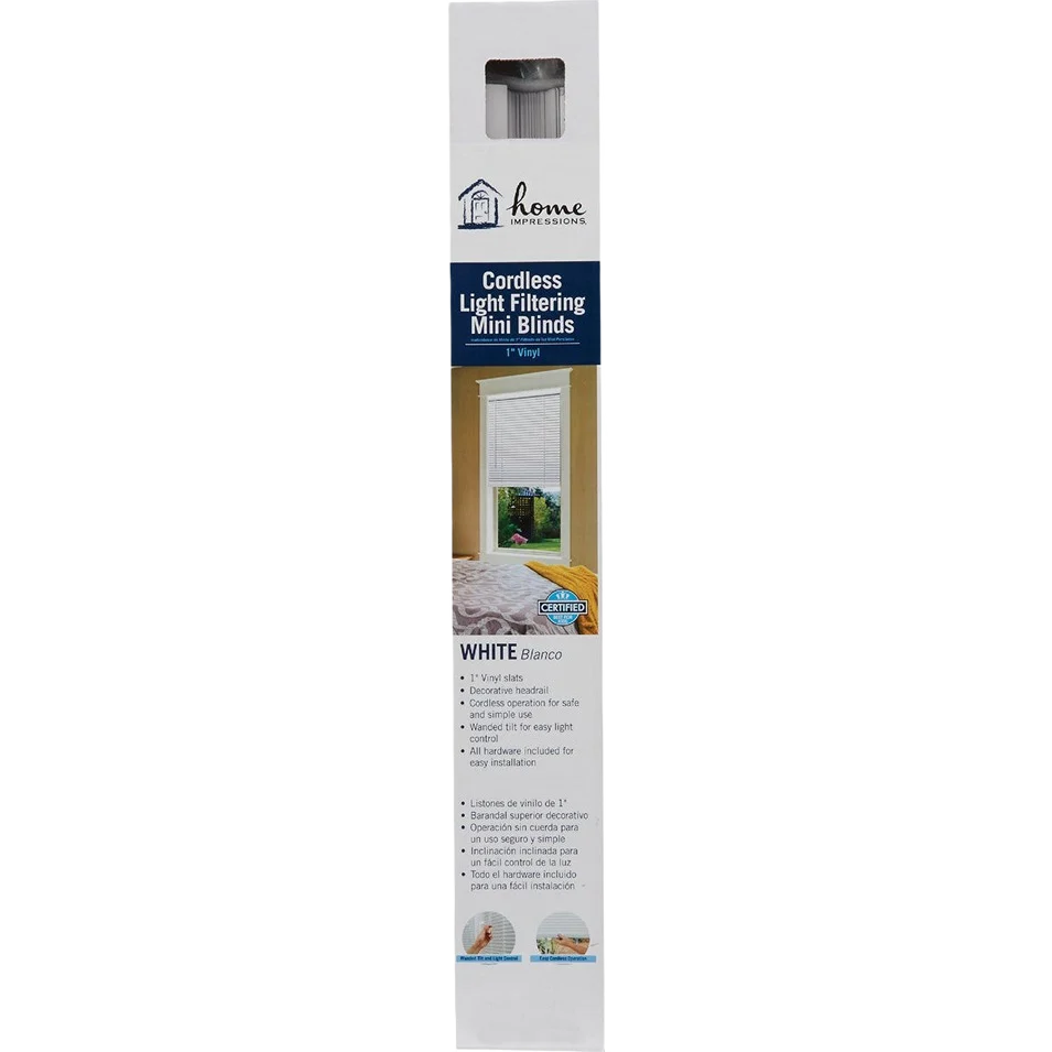 Carefully Designed Home Impressions White Vinyl Cordless Mini Blind 38 x 64 x 1 Flexible