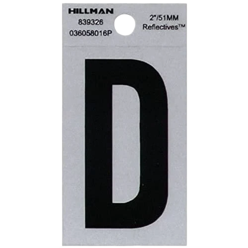 Certified Hillman 2 in. Black Silver Reflective Mylar Square Cut Sticker Letter D Premium Material