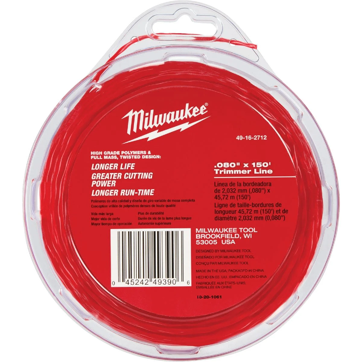 Green Milwaukee .080 x 150 Twisted Trimmer Line Efficient