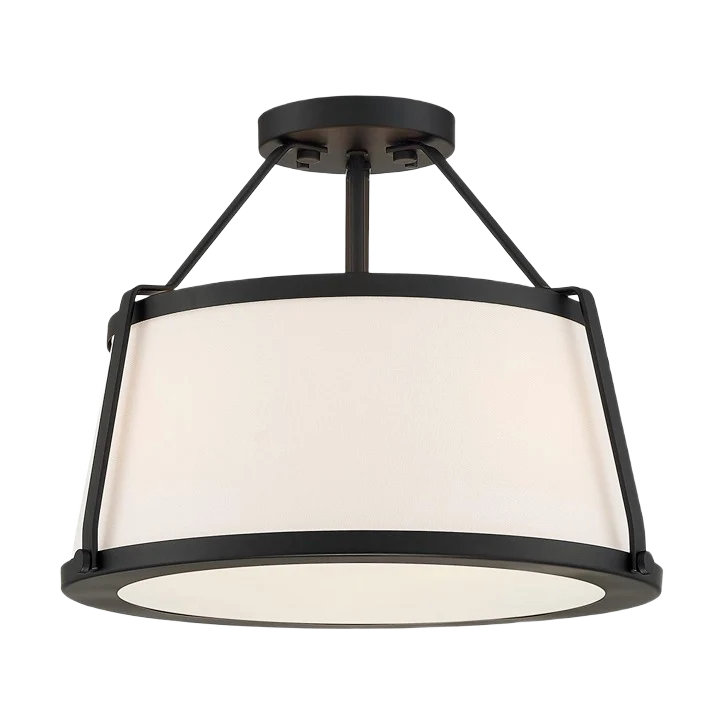 Verified Satco Cutty Matte Black 3 Light Semi-Flush with Fabric Shade 15.5 in. Easy-to-Use
