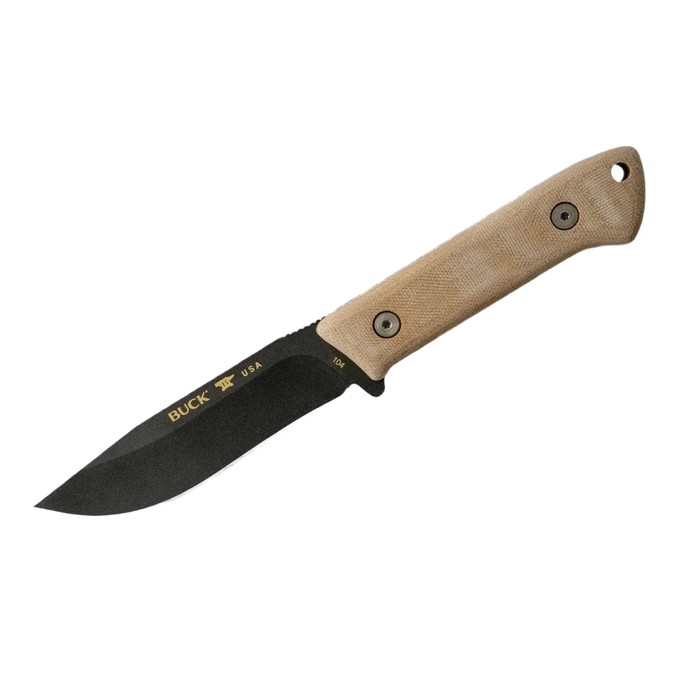 Elegant Buck Knives Natural Canvas Micarta Compadre Camp Knife