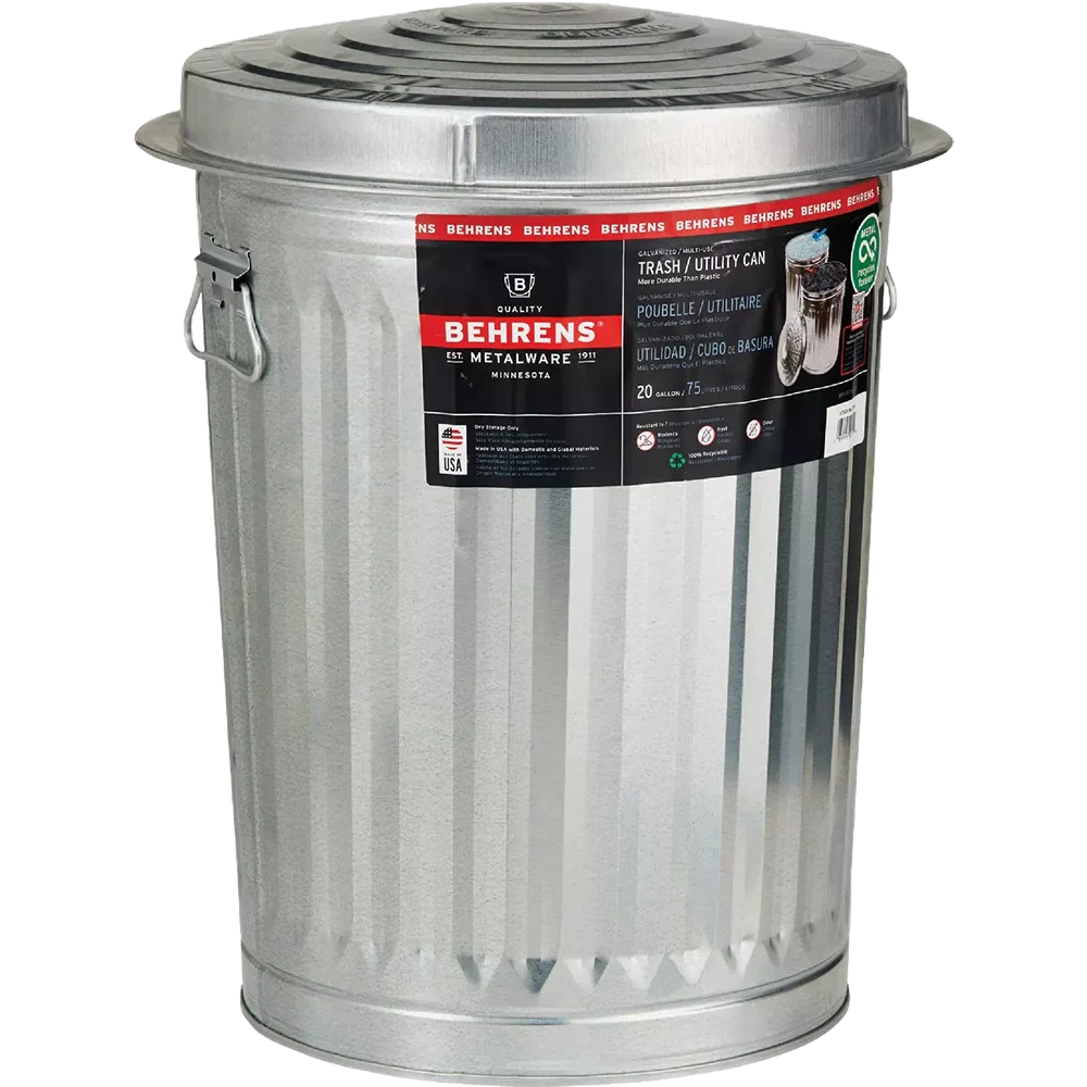 Unique Behrens 20 Gal. Silver Trash Can with Lid First-Class