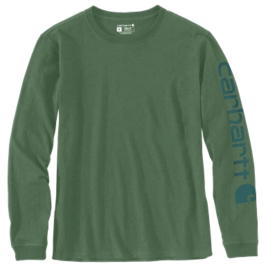 Recyclable Carhartt Women’s XS Frosted Balsam Loose Fit Long-Sleeve Logo Sleeve T-Shirt Excellent