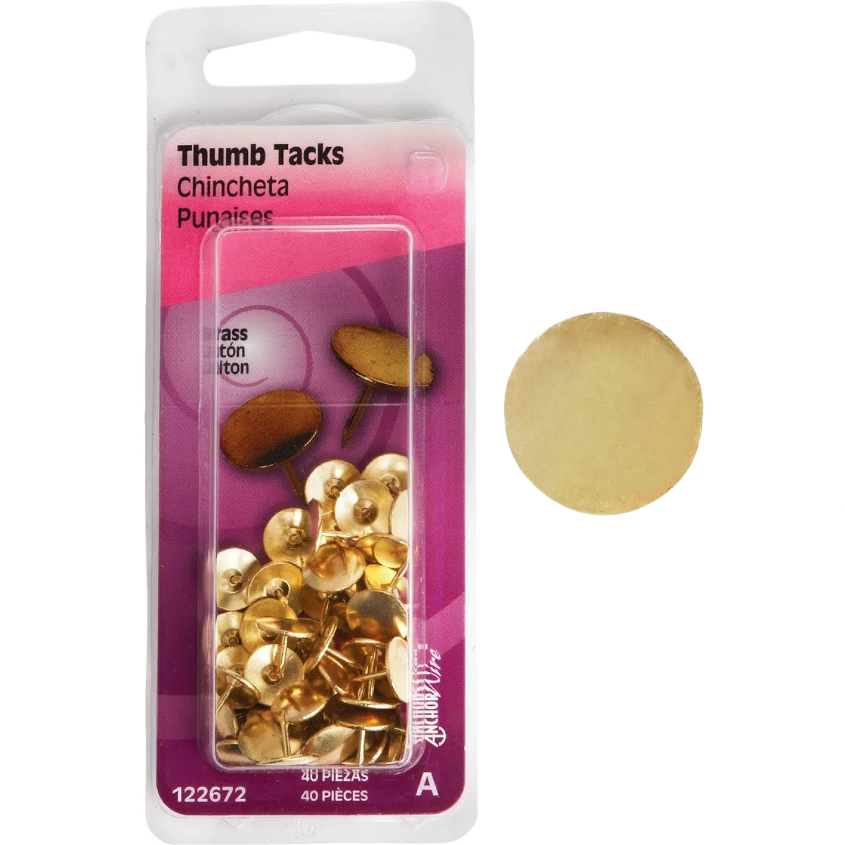 Classic Hillman Brass 23 64 x 15 64 Thumb Tack 40-Count High-Quality