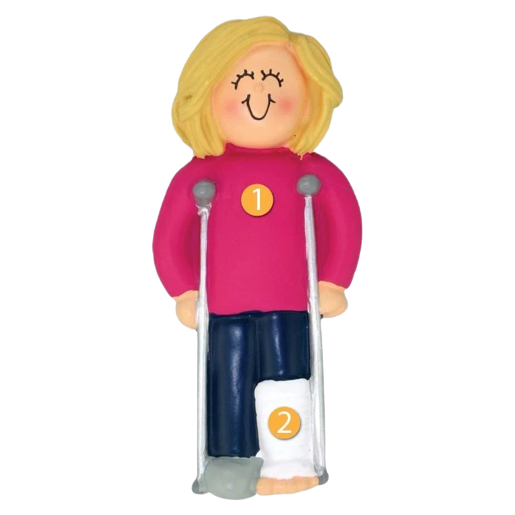 Advanced Ornament Central Personalized Blonde Female on Crutches Ornament Specialty