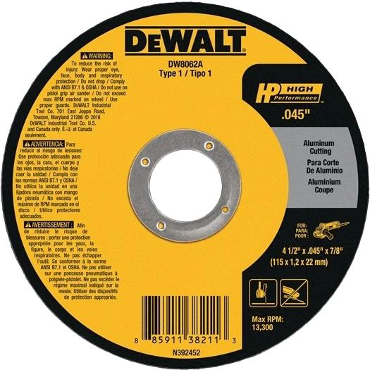 Eco-Friendly DEWALT 4-1 2 x 7 8 High Performance Aluminum Cutting Wheel Artisan