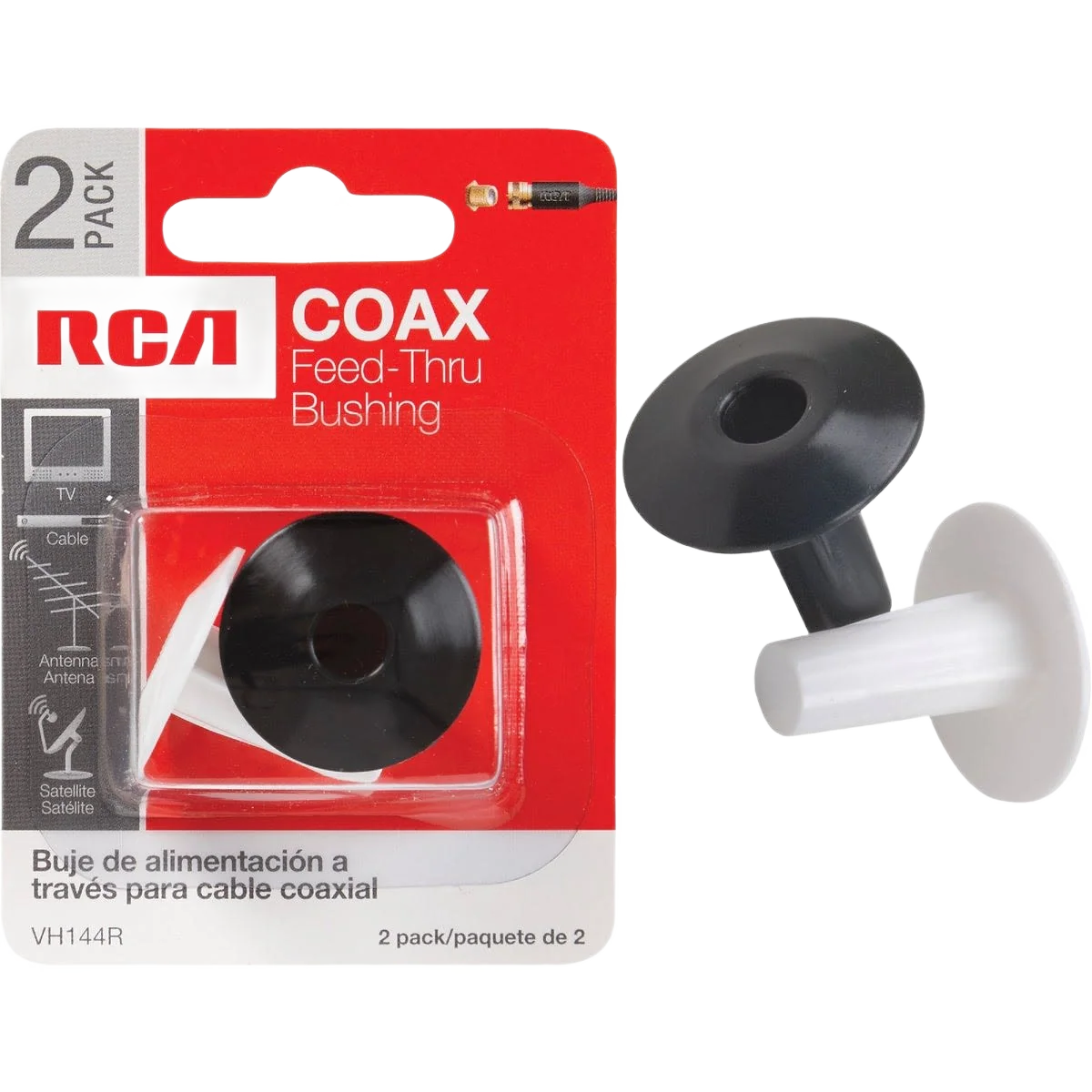 Excellent RCA Plastic Feed-Thru Coax Bushing 2-Pack Smooth
