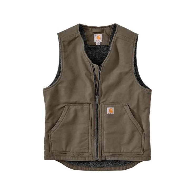 Long-Lasting Carhartt Men’s Driftwood Washed Duck Sherpa-Lined Vest 2X Regular Minimalist