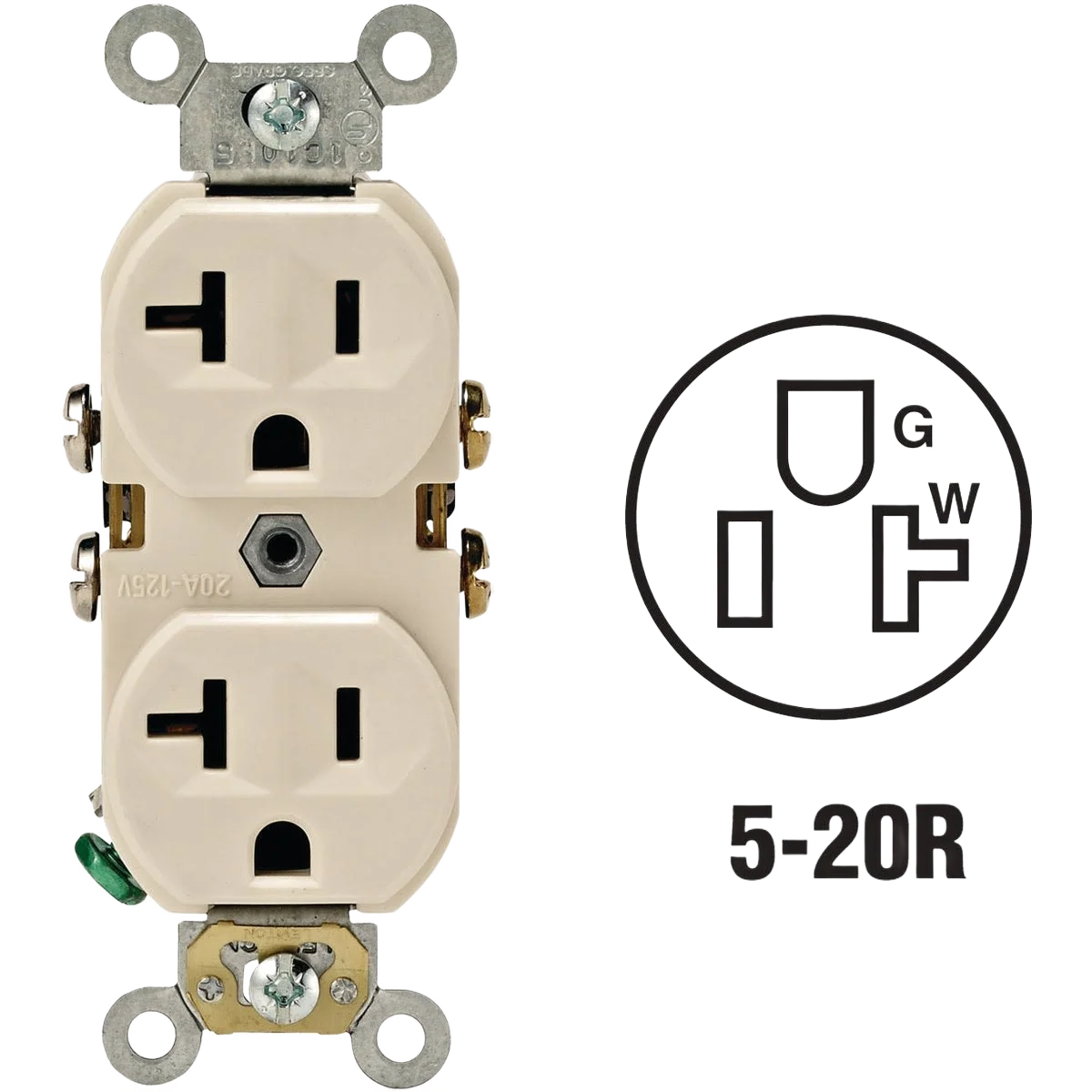 Modern Leviton 20A Light Almond Shallow Commercial Grade 5-20R Duplex Outlet Proven
