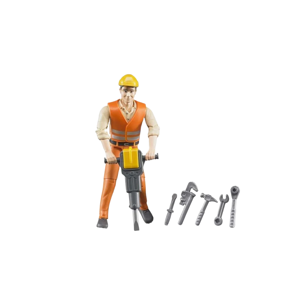 Solid Bruder Toys Construction Worker With Accessories Reusable
