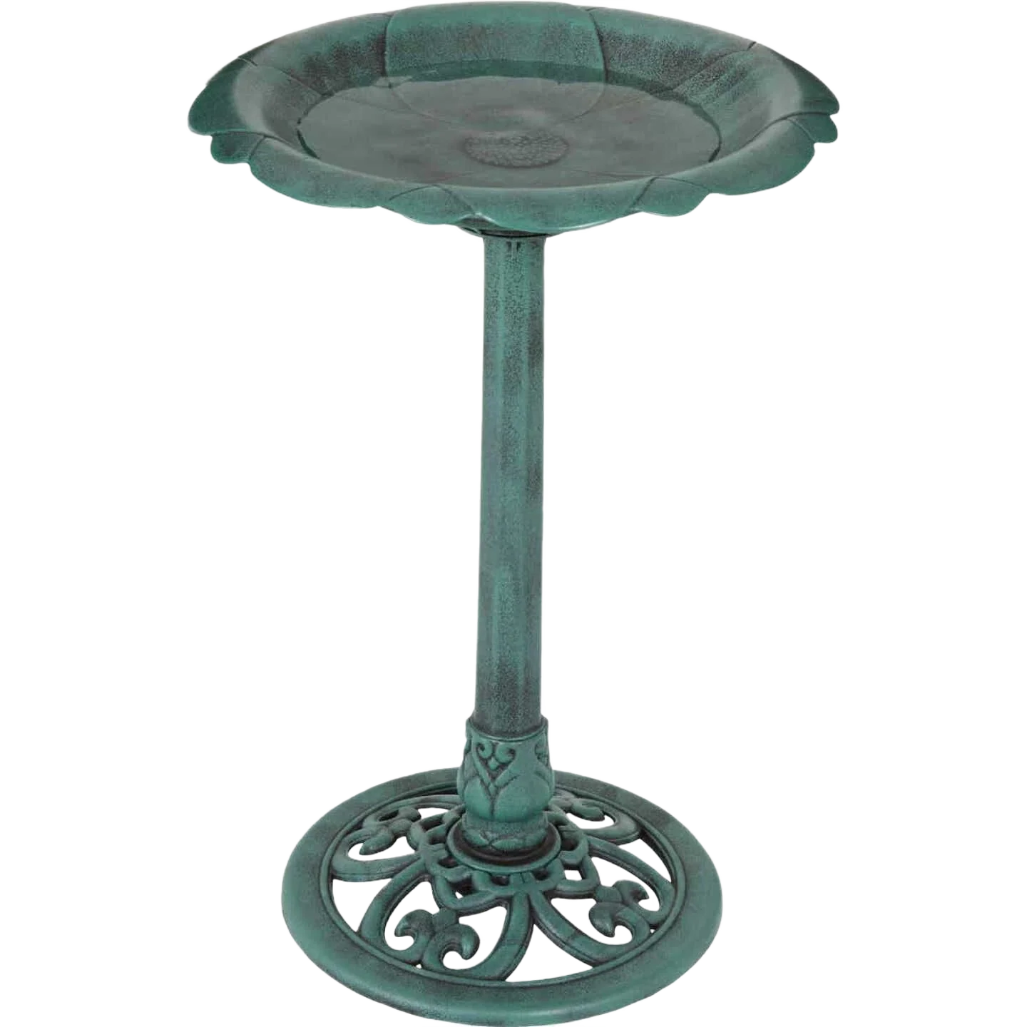 Solid Garden Antique Verdigris Flower Pedestal Bird Bath 28 in. Natural