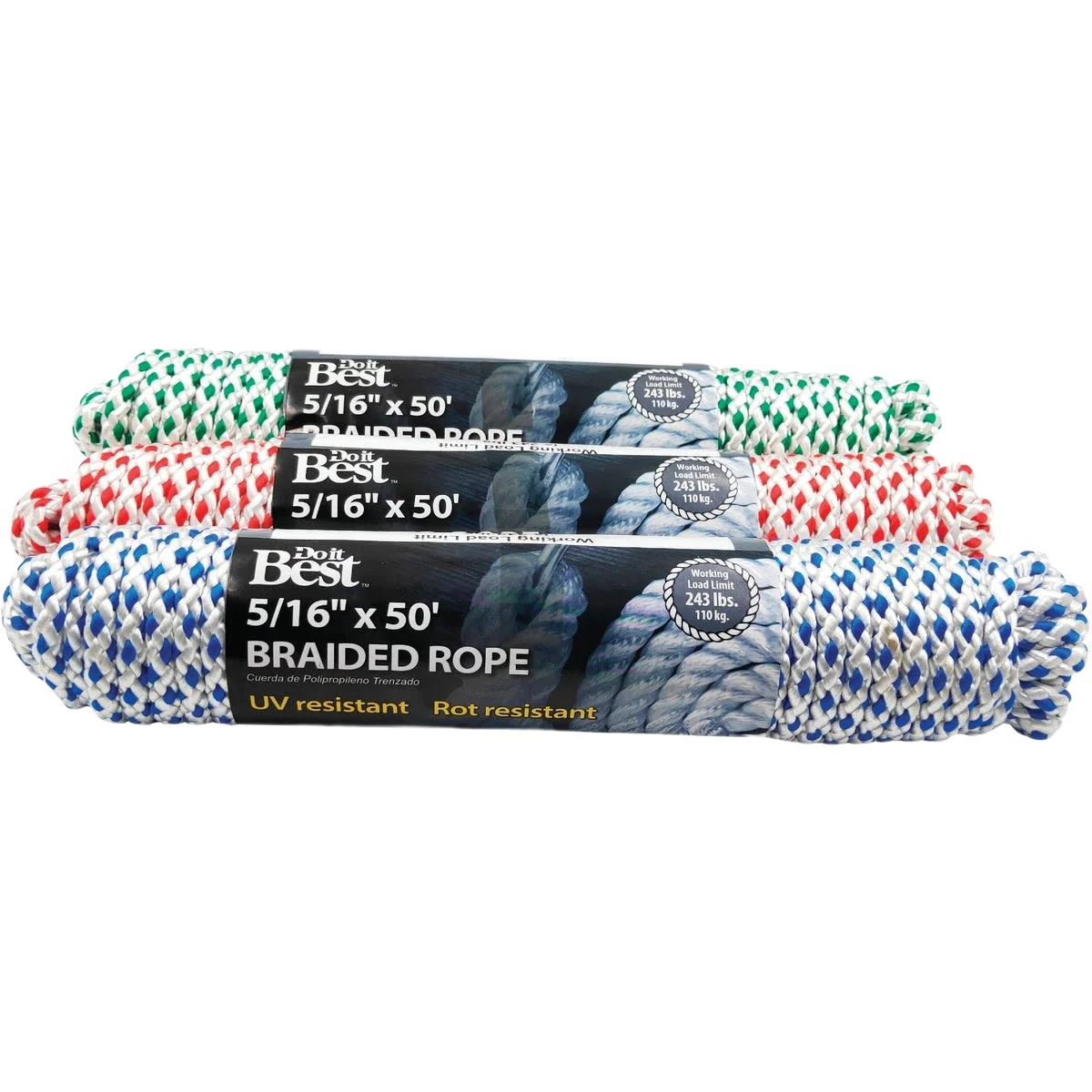 Trusted Do it Assorted Colors Diamond Braided Polyester Packaged Rope 5 16 In. x 50 Ft. Pure