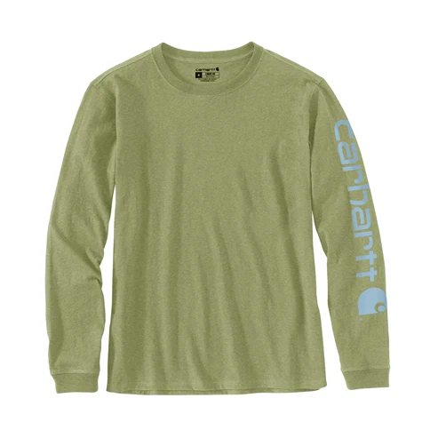 Casual Carhartt Women’s XS Green Olive Heather Long Logo Sleeve Graphic Shirt Superior