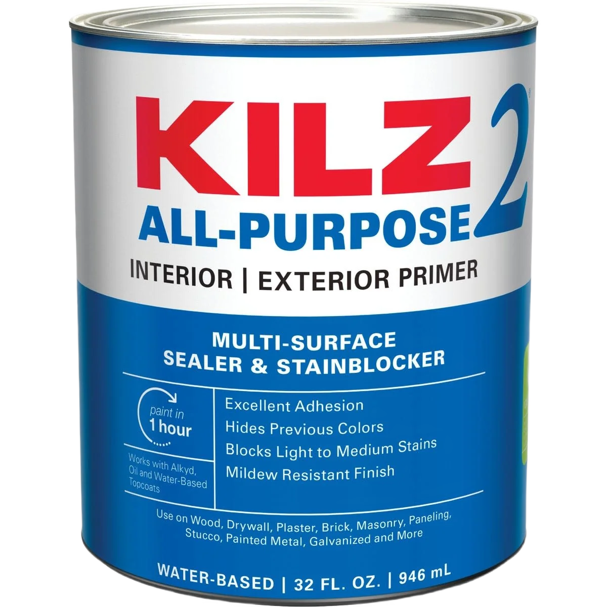 Solid KILZ White Latex Interior Exterior Sealer Stain Blocking Primer 1 Quart Reusable