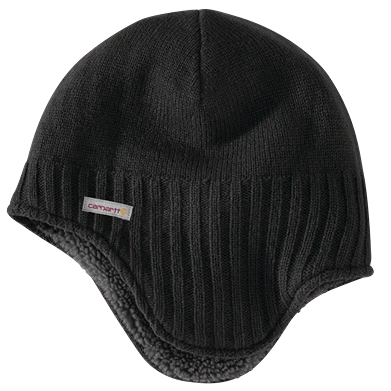 Exceptional Carhartt Black Knit Sherpa Lined Earflap Hat Fine