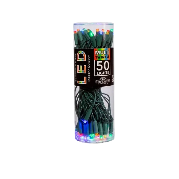 Stylish Kurt S. Adler UL Multi-Color Twinkle LED Green Wire Light Set 50 Lights Professional