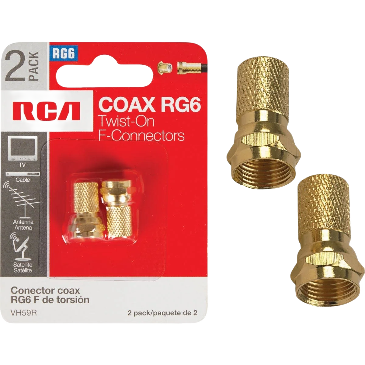 Green RCA RG Twist-On Coaxial F-Connector 2-Pack Reliable