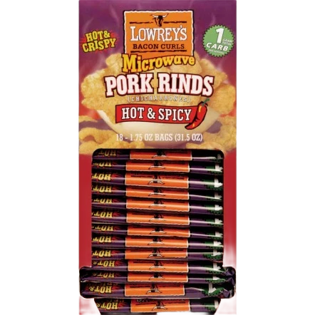Luxury Lowrey’s Bacon Curls Hot Spicy Microwave Pork Rinds 1.75 oz. Superior