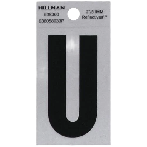 Exclusive Hillman 2 in. Black Silver Reflective Mylar Square Cut Sticker Letter U World-Class