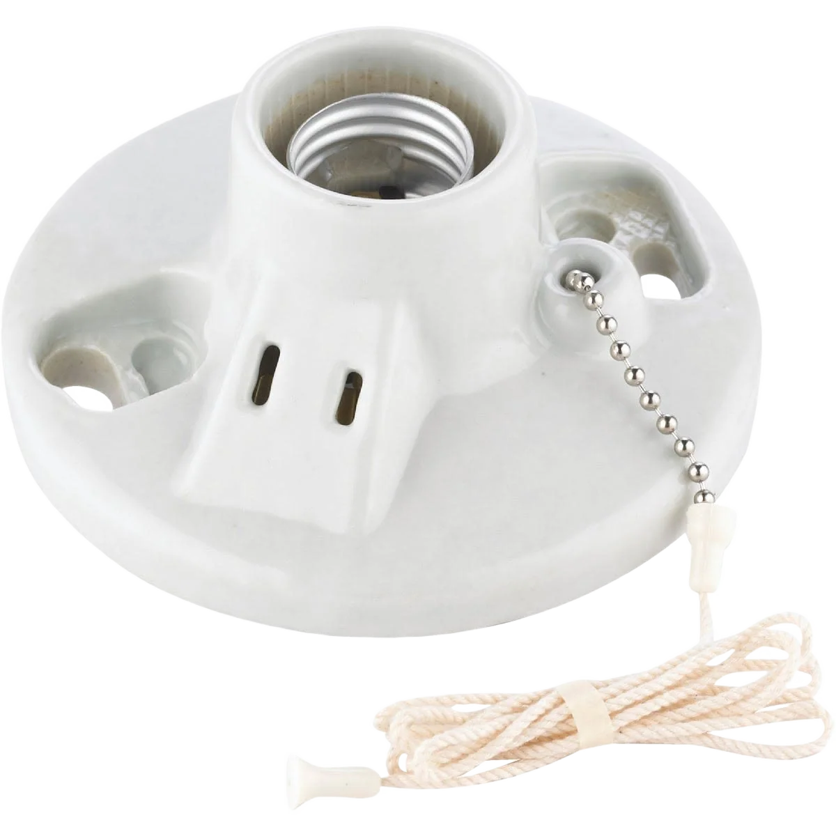Classic Leviton White Porcelain Incandescent Lampholder with Grounded Outlet Crafted