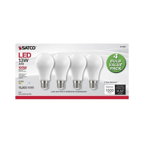Comfortable Satco 13 Watt A19 LED Warm White Frosted Light Bulb 4-Pack Traditional
